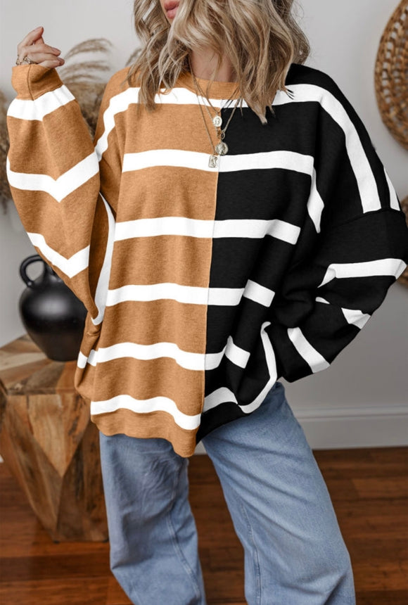 Black & Tan Striped Oversized Sweater