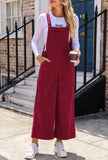 Deep Red Wide Leg Corduroy Jumpsuit