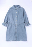 Cinched Sleeve Denim Dress