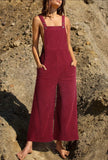 Deep Red Wide Leg Corduroy Jumpsuit