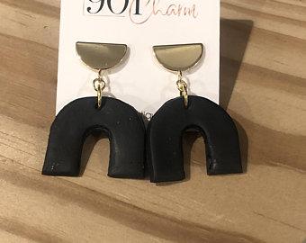Black Clay Arch Earrings