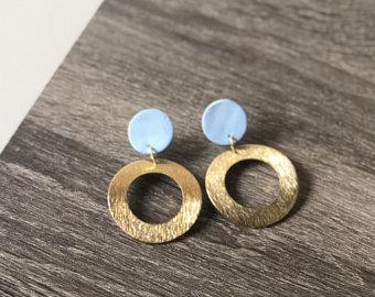 Clay Stud with Hammered Gold Circle Charm