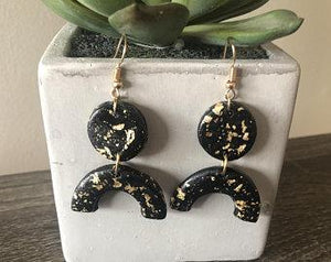Gold and Black Polymer Clay Earrings