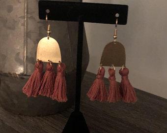 Gold and Coral Tassel Earrings