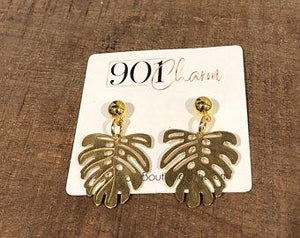 Gold Monsterra Leaf Earrings