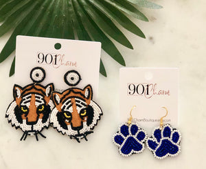 Beaded Tiger & Paw Print Earrings