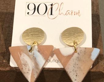 Marbled Clay Triangles with Gold Stud