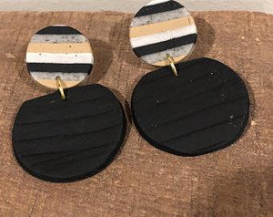 Striped and Black Polymer Clay Earrings
